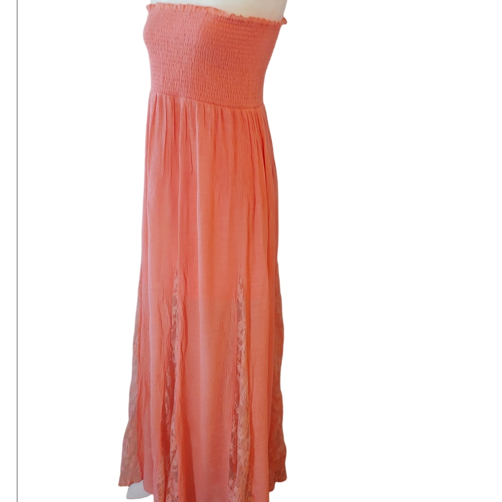 Venus Coral Strapless Maxi Sundress Dress with Lace Skirt Women's size Medium